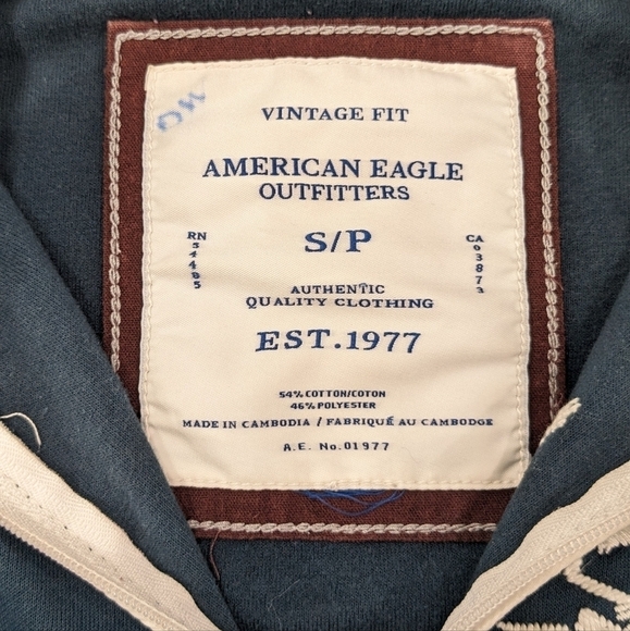 American Eagle Outfitters Men Vintage Retro Fit Dark Blue Sweatshirt Full Zip S - Picture 9 of 11